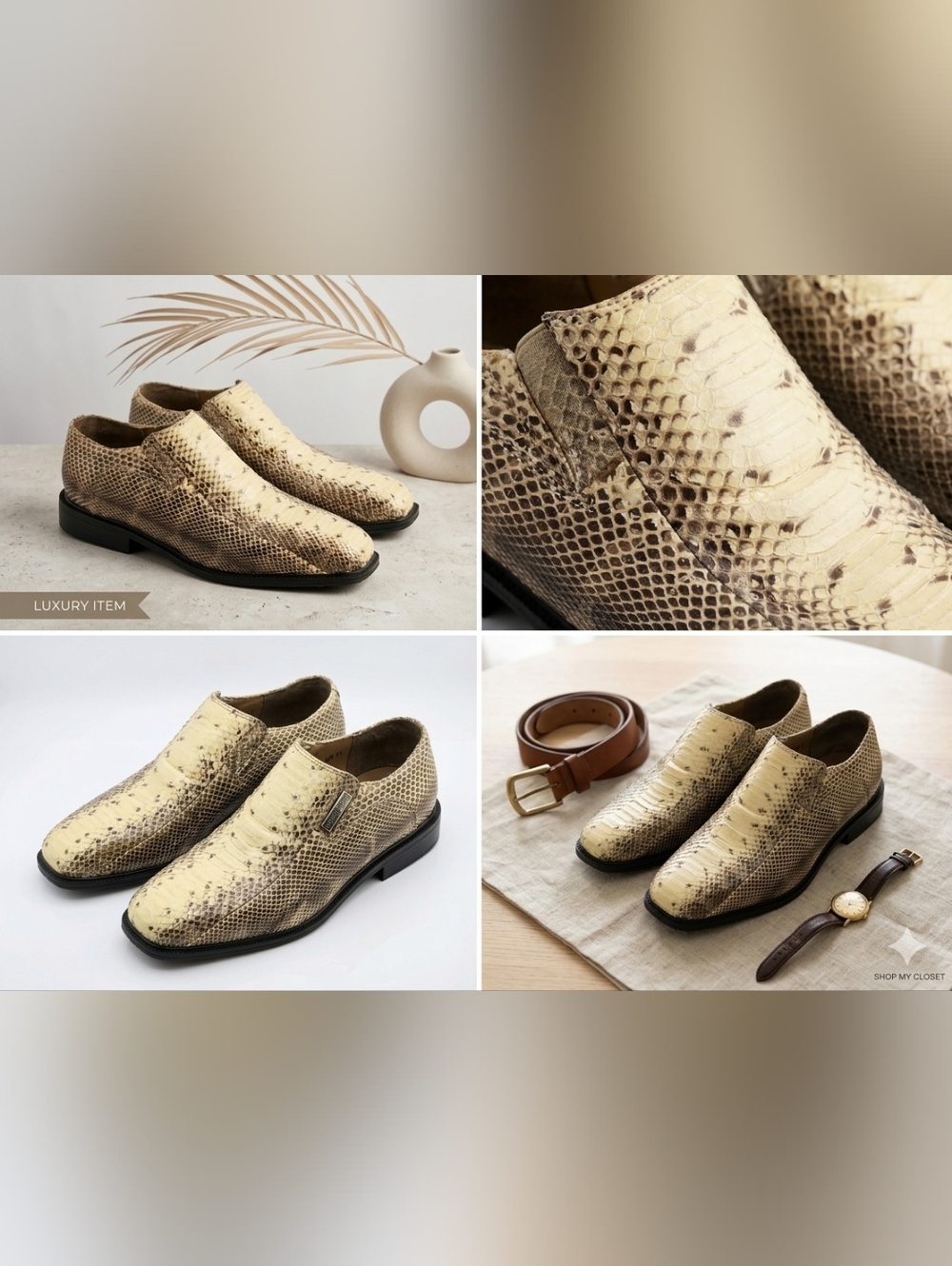 Genuine Python Snake Skin Shoes Giorgio Brutini Slip-On Dress Loafers Men 7M Rad